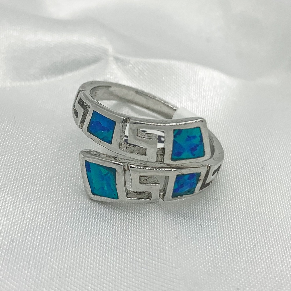 Silver and Blue Geometric Ring